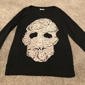 Lauren Moshi Black long sleeve Rose skull top